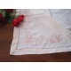 Beautiful Pink Rose Soft Green Leaves Embroidery Hemstitch Thick Table Cloth