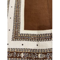 Vtg Retro Linen Tablecloth, Brown Tan Black, 65