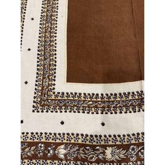 Vtg Retro Linen Tablecloth, Brown Tan Black, 65