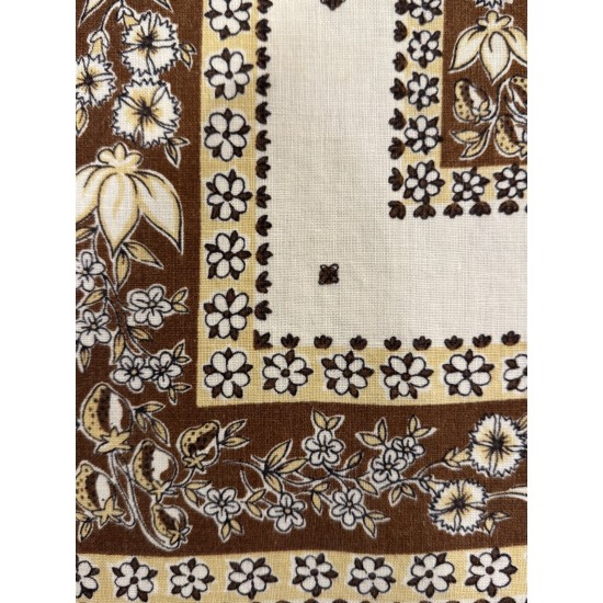 Vtg Retro Linen Tablecloth, Brown Tan Black, 65