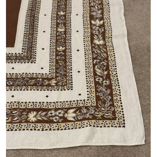 Vtg Retro Linen Tablecloth, Brown Tan Black, 65
