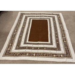 Vtg Retro Linen Tablecloth, Brown Tan Black, 65