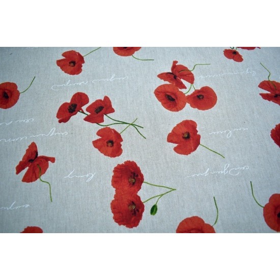 Provence Tablecloth 100% Cotton Poppy Print 85x85 cm Linen Color Natural