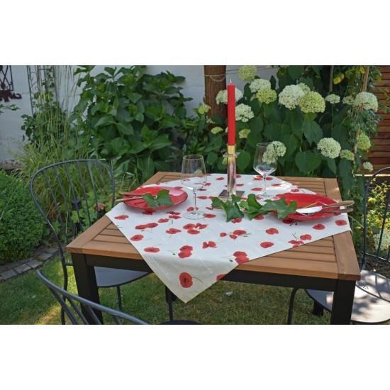 Provence Tablecloth 100% Cotton Poppy Print 85x85 cm Linen Color Natural