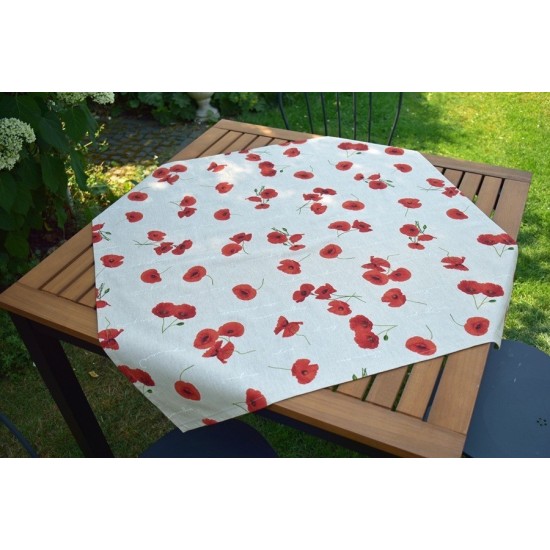 Provence Tablecloth 100% Cotton Poppy Print 85x85 cm Linen Color Natural