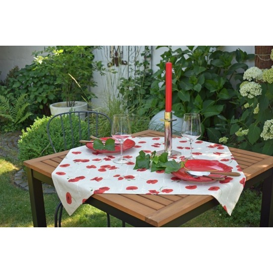 Provence Tablecloth 100% Cotton Poppy Print 85x85 cm Linen Color Natural
