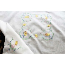 Clearance 50% OFF Country Yellow Duck Embroidery Cotton White Table Cloth