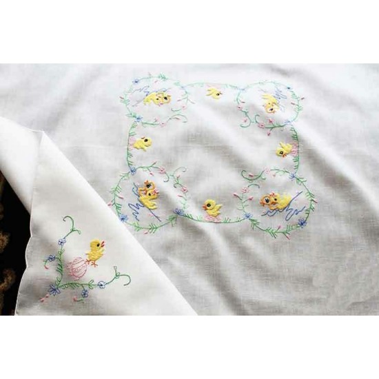 Clearance 50% OFF Country Yellow Duck Embroidery Cotton White Table Cloth