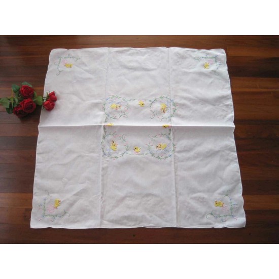 Clearance 50% OFF Country Yellow Duck Embroidery Cotton White Table Cloth