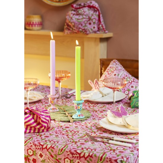 Pink Tablecloth Cotton Block Print Table Cover 125cm x 220cm Floral Pattern