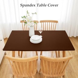 Fitted Rectangle Tablecloth Spandex Stretch Brown Cocktail Table Cover