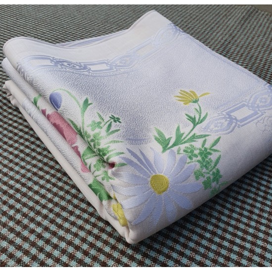 Large vintage Tablecloth, exceptional quality, cotton rayon damask, 70