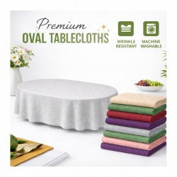 Oval Rectangle Linen Look Textured Tablecloth Non Iron Washable Pick Size