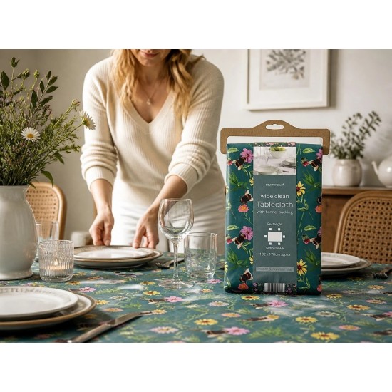 Meadow Bee Design Wipe Clean PVC Tablecloth. Soft Flannel Backing: 178 x 132cm