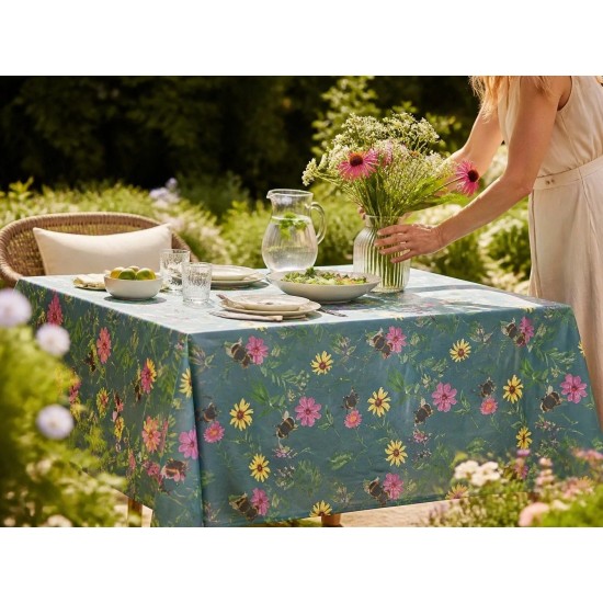 Meadow Bee Design Wipe Clean PVC Tablecloth. Soft Flannel Backing: 178 x 132cm