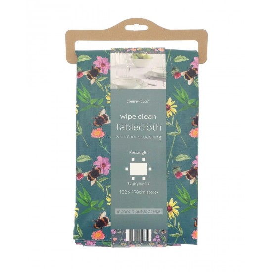 Meadow Bee Design Wipe Clean PVC Tablecloth. Soft Flannel Backing: 178 x 132cm