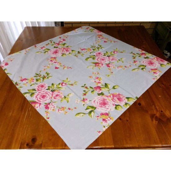 Handmade by Myself Cotton Blue Pink Floral Reversible Tablecloth 109cm x 109cm