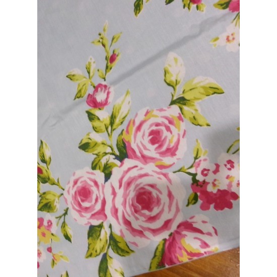 Handmade by Myself Cotton Blue Pink Floral Reversible Tablecloth 109cm x 109cm