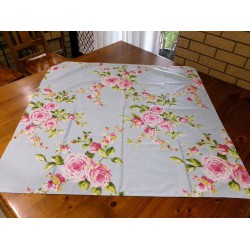 Handmade by Myself Cotton Blue Pink Floral Reversible Tablecloth 109cm x 109cm