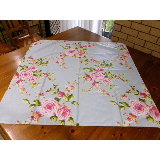 Handmade by Myself Cotton Blue Pink Floral Reversible Tablecloth 109cm x 109cm