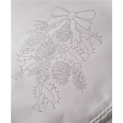 Printed Tablecloth to embroider Christmas Wreath white lace edge cotton CS0065