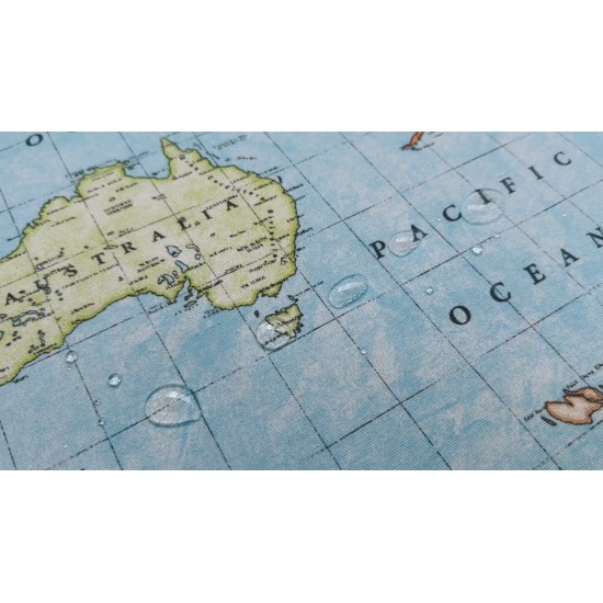 Teflon World Map Soft Tablecloth PU Coated Outdoor Fabric 140cm wide - Blue