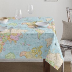 Teflon World Map Soft Tablecloth PU Coated Outdoor Fabric 140cm wide - Blue