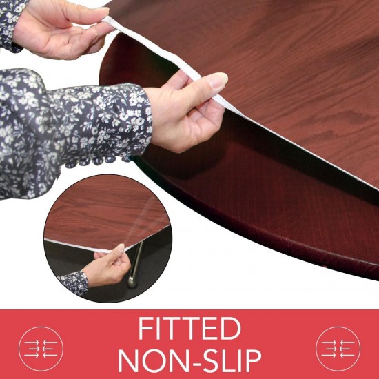 Round Tablecloth Flannel Backed Vinyl Fitted Elastic Edge Mahogany 40-44 Inch