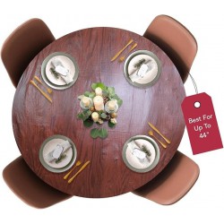 Round Tablecloth Flannel Backed Vinyl Fitted Elastic Edge Mahogany 40-44 Inch