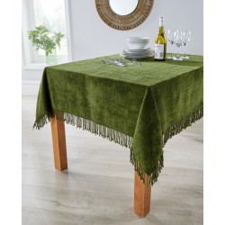 TRADITIONAL TABLECLOTH Chenille 100% Cotton Tablecloth Candlewick Style Fringed