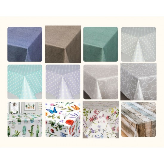 NEW PVC VINYL PLASTIC TABLE CLOTHS WIPE CLEAN PLAIN PRINTED ALL OCCASIONS