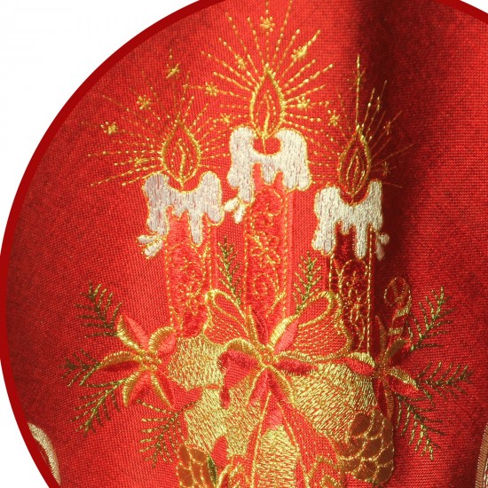 Dark-Red Embroidered Christmas Table cloth Table runner Doily Linen-look Candle