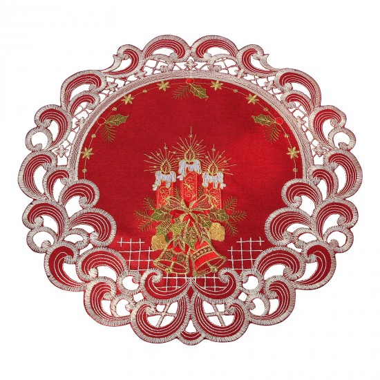 Dark-Red Embroidered Christmas Table cloth Table runner Doily Linen-look Candle
