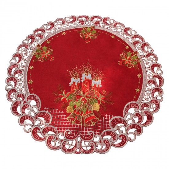 Dark-Red Embroidered Christmas Table cloth Table runner Doily Linen-look Candle