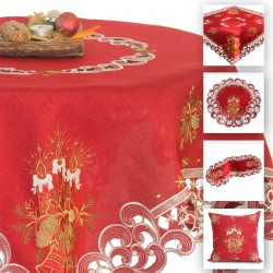 Dark-Red Embroidered Christmas Table cloth Table runner Doily Linen-look Candle