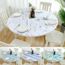 Round Tablecloth- Patio Dining Table Cover Fitted Elastic Waterproof Oilproof