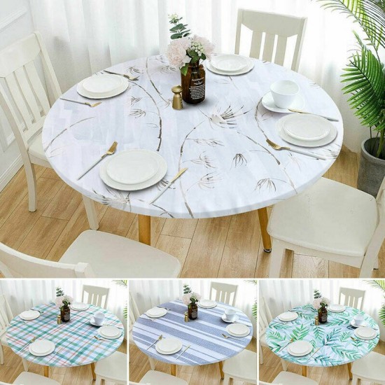 Round Tablecloth- Patio Dining Table Cover Fitted Elastic Waterproof Oilproof