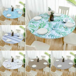 Round Tablecloth- Patio Dining Table Cover Fitted Elastic Waterproof Oilproof