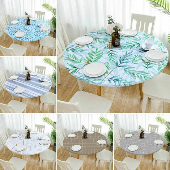 Round Tablecloth- Patio Dining Table Cover Fitted Elastic Waterproof Oilproof