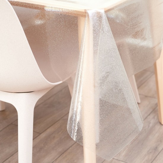Clear Transparent Glitter PVC Vinyl Wipe Clean Tablecloth Table Protector Cover