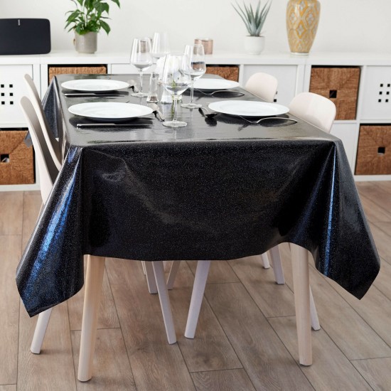 GLITTERY GLITTER SPARKLE BLACK PVC VINYL WIPE CLEAN TABLECLOTH TABLE PROTECTOR