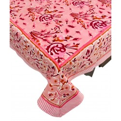 100% Cotton Pink Floral Handblock Printed Rectangle Fall Tablecover for Dining