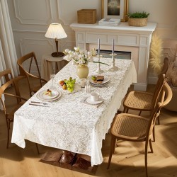 Florals Embroidery Lace Table Cover Rectangular Decorative Tablecloth Party