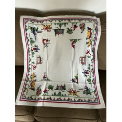 Vintage Small 36 x 32 Tablecloth Colonial Thanksgiving Fall Harvest Design