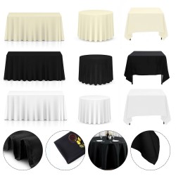 Polyester Wedding Tablecloth Round Rectangle Table Cover Cloth White Ivory Black