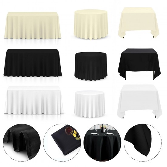 Polyester Wedding Tablecloth Round Rectangle Table Cover Cloth White Ivory Black
