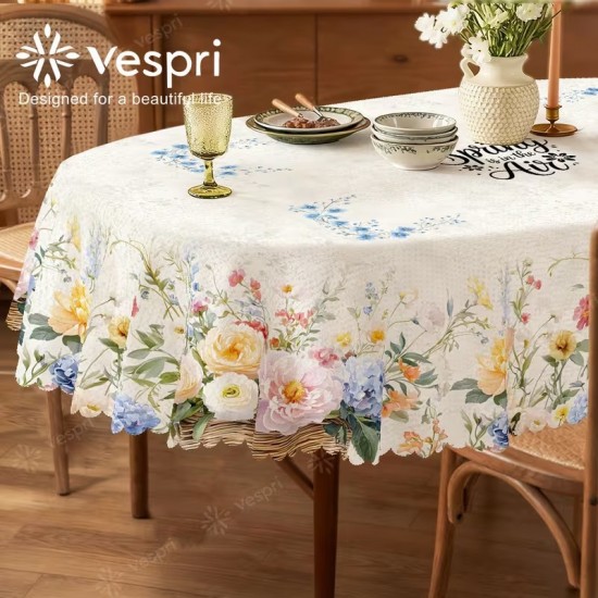 Spring Flowers Design Tablecloth - Stain Resistant Round 60 inch (4)