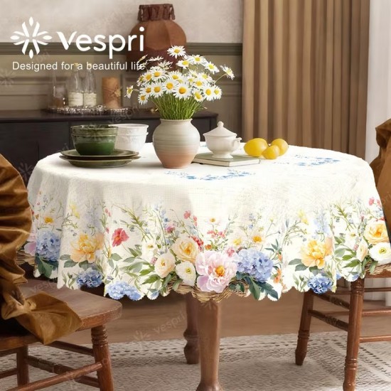 Spring Flowers Design Tablecloth - Stain Resistant Round 60 inch (4)