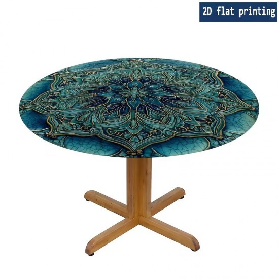 Blue Floral Mandala Tablecloth Washable Waterproof Elastic Fabric