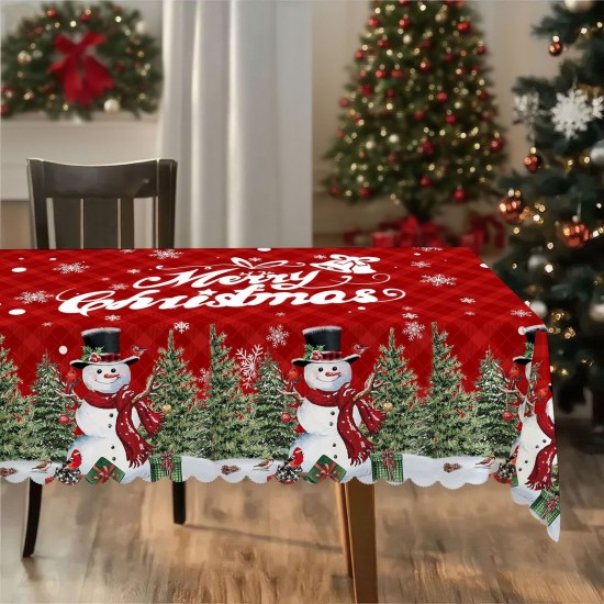 Red Festive Merry Christmas Holiday Tablecloth Washable Waterproof Fabric